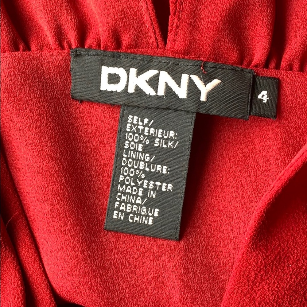 DKNY red silk embroidered dress 4 - Picture 5 of 5